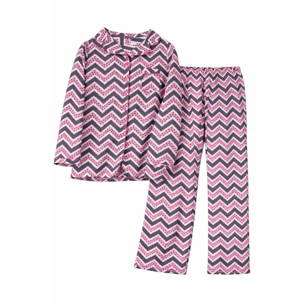 Coastal Club Girls XL 14/16 Pajama Set Pink Black Chevron Fleece 2pc PJ Set‎